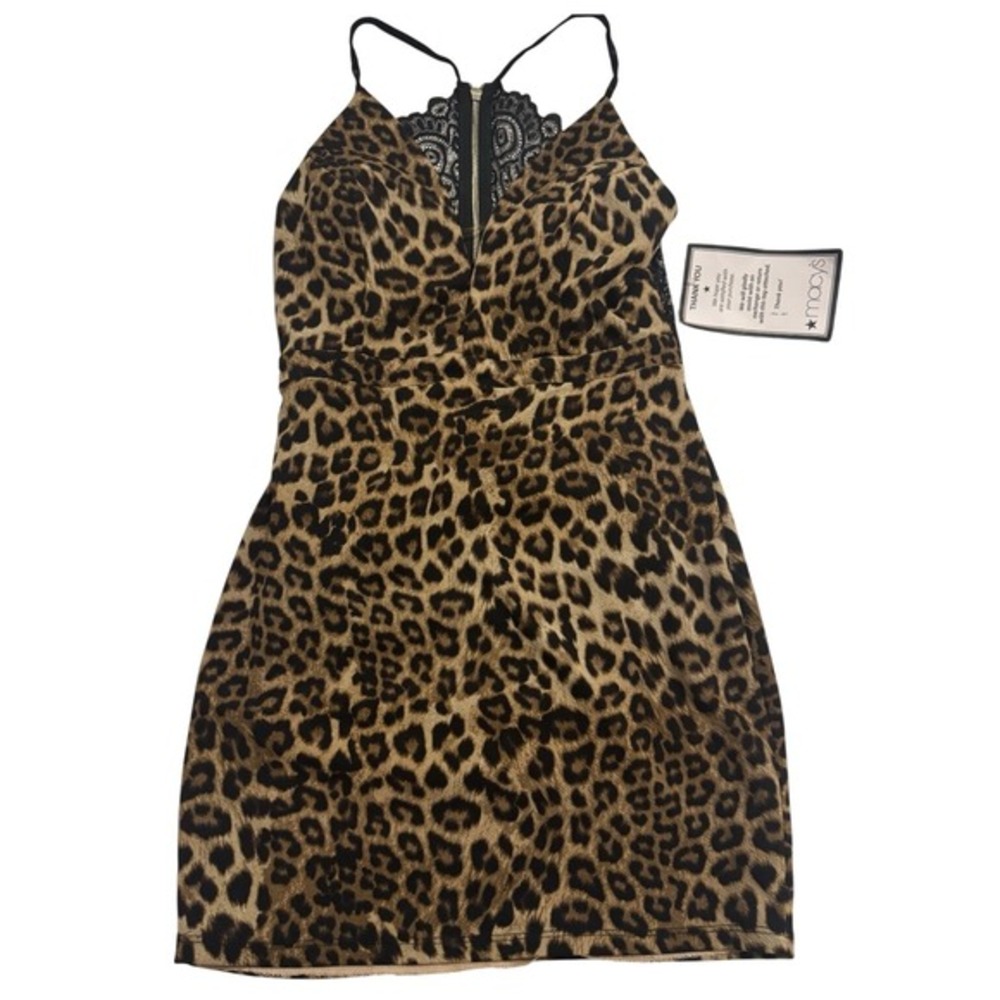 NWT Emerald Sundae Women Leopard Print Mini Dress sz L‎ – Lace Back Detail